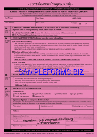 Kansas Transportable Physician Orders For Patient Preferences (TPOPP) Form pdf free